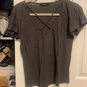 Olivaceous Gray Flutter Sleeve Cut Out Tee